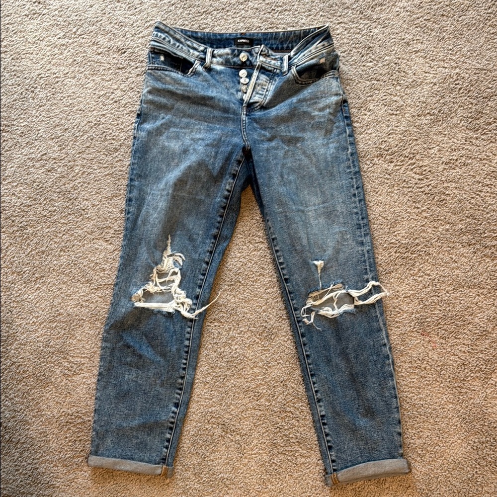 Express Blue Boyfriend Jeans Distressed